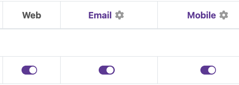 Image of toggle buttons under the headings "Web", "Email" and "Mobile".